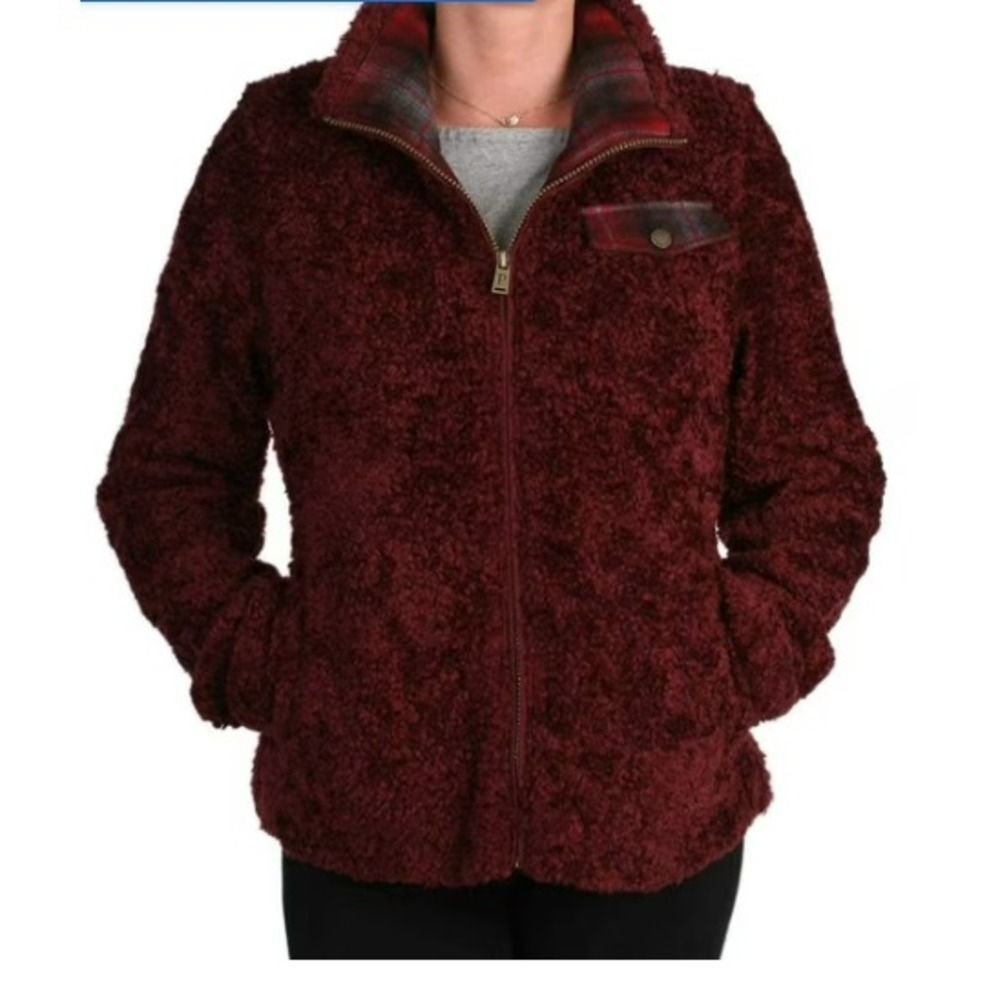 Pendleton Jacket Women's Medium Sherpa Fleece Full Zip Deep Pile Fuzzy Dark Red